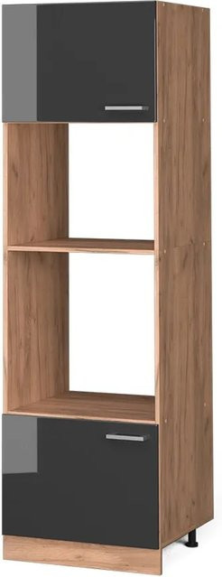 Vicco Mikrowellenschrank R-Line in Anthrazit Hochglanz und Goldkraft Eiche, B/T/H: 60,0 x 44,33 x 207,0 cm - Bild 1