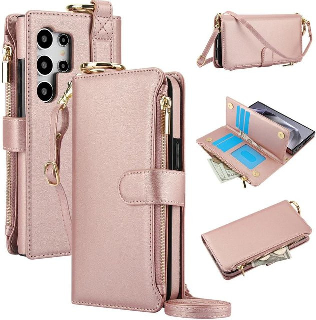 Samsung Crossbody-Geldbörse und Handyhülle in Pink für Galaxy S25 S24 S23 S22 S21 FE Plus Note 20 Ultra A16 A14 A15 A52 A52S A53 A54 A55 5G - Bild 1