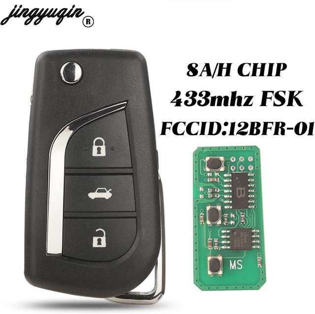 Jingyuqin Flip Remote Autoschlüssel Anhänger mit 3 Tasten und H-8A Chip für Toyota Camry Hilux Corolla 2018, 433MHz - Bild 1