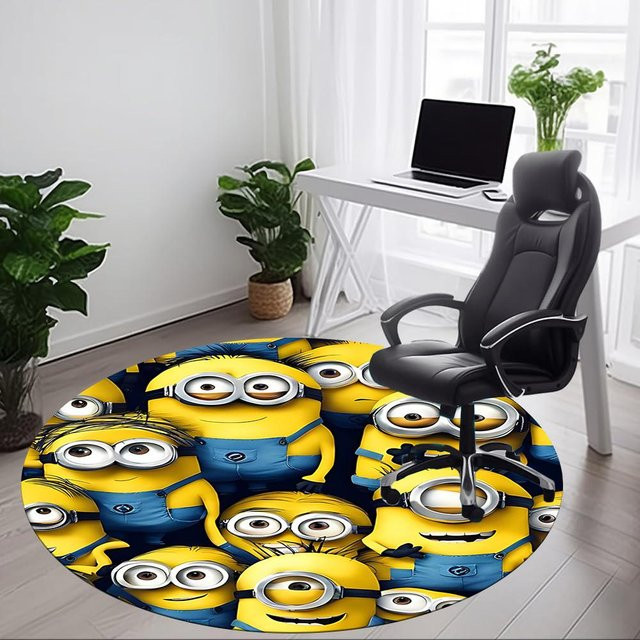 Runder Minions Teppich von Yi Xin One in Gelb, waschbare Polyester-Bodenmatte für Büro, Wohnzimmer und Schlafzimmer, Durchmesser: 100 cm - Bild 1