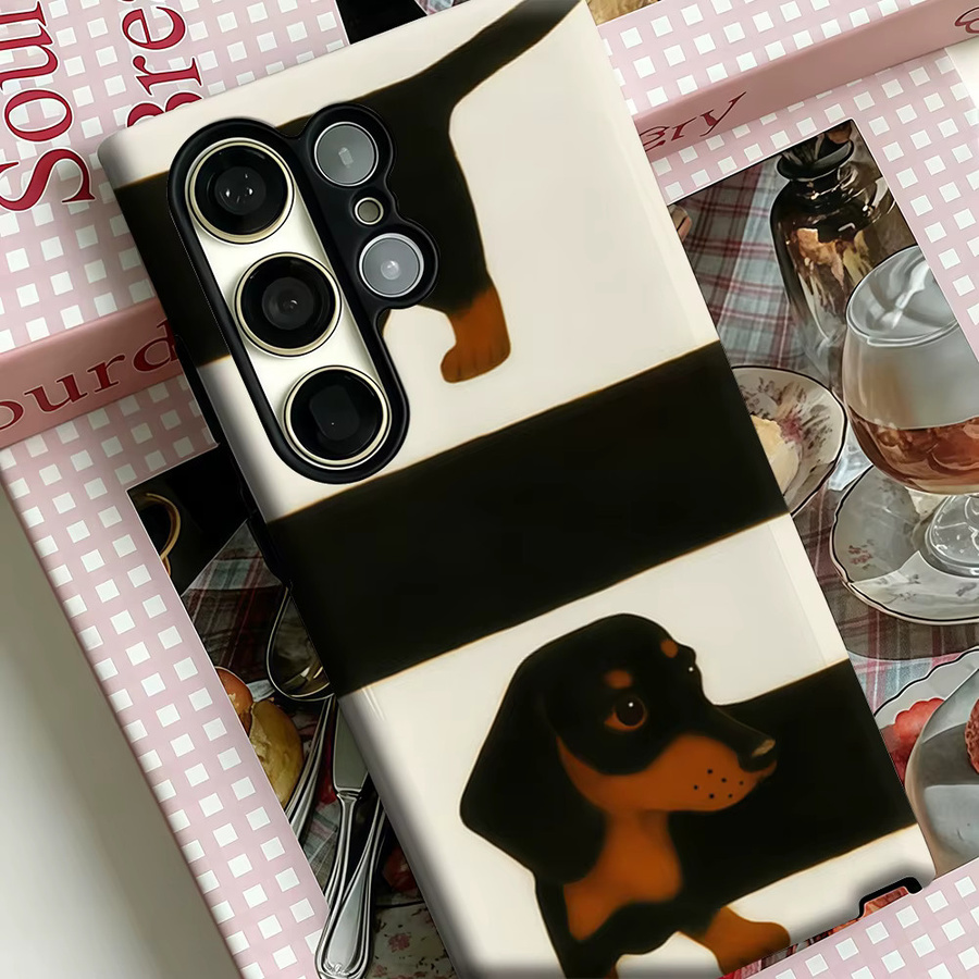 Stoßfeste Doppelschicht Dackel-Handyhülle für Samsung Galaxy S25 Ultra, S24 und S23 Ultra Plus in Weiß, Schwarz oder Braun - Bild 4