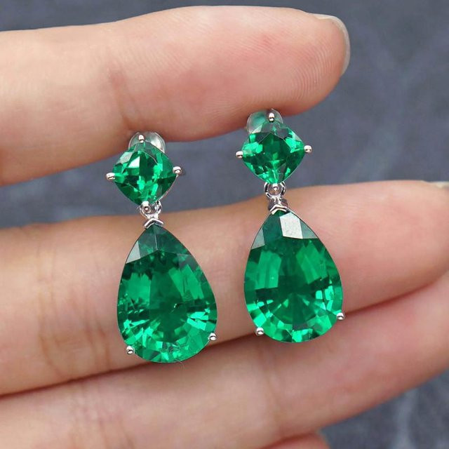 YIRAN Jewelry Hängeohrringe, Kupfer, Zirkonia, Grün, Damen, Vintage - Bild 1