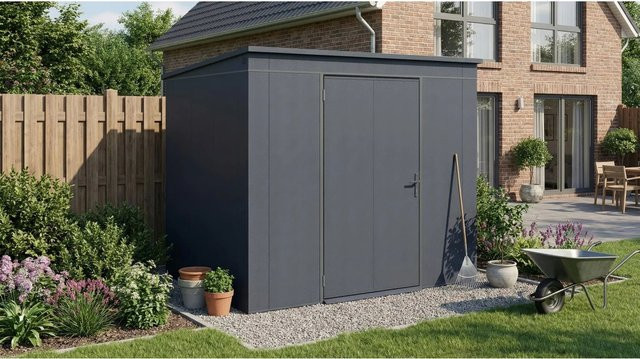 Weka Metall-Gerätehaus Gary in Anthrazit aus Stahlblech, B/T/H: 242 x 198 cm - Bild 1
