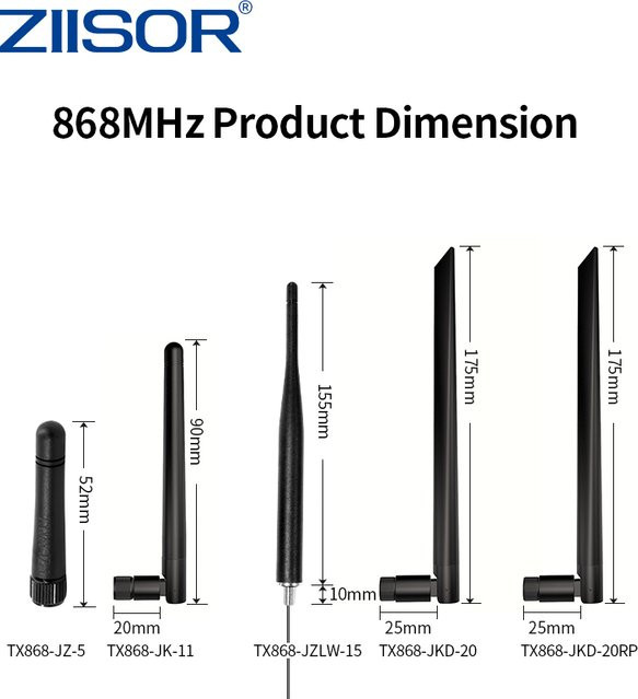 10 Stück ZIISOR Meshtastic 868 MHz Antennen, omnidirektional, RP SMA-Stecker, faltbar, Schwarz, für LoRa und LoRaWAN - Bild 1