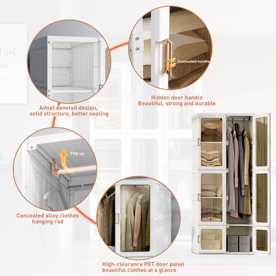 FEEOHOME Kleiderschrank faltbar in Weiß mit magnetischen transparenten Türen, B/T/H: 69 x 50 x 170 cm - Bild 3