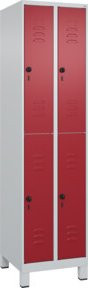 C+P Doppelstock-Spind Classic PLUS mit 2 Abteilen, Füße, Lichtgrau/Rubinrot, H x B x T: 195 x 50 x 50 cm - Bild 1