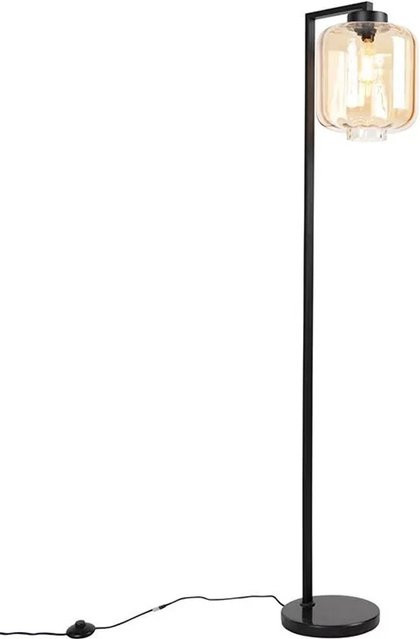 QAZQA Design Stehleuchte Qara in Schwarz mit Braunglas aus Stahl und Glas, Höhe: 153 cm, Breite: 36 cm, Tiefe: 25 cm - Bild 1