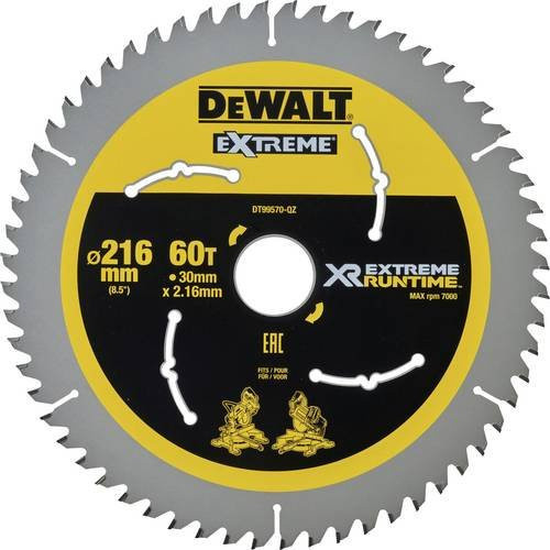 DEWALT Kreissägeblatt DT99570-QZ für Holz, 216 mm Durchmesser, 60 Zähne, Carbide Tipped, Gelb - Bild 1