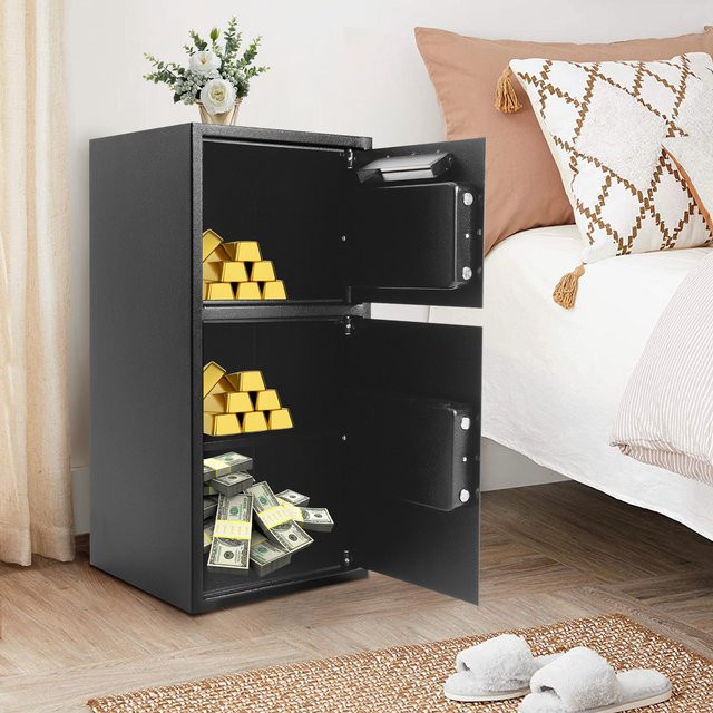 Digitaler Sicherheitsschrank in Schwarz mit Schlüssel und Digitalcode für Dokumente, Schmuck und Bargeld, B/T/H: 80 x 40 x 40 cm - Bild 1