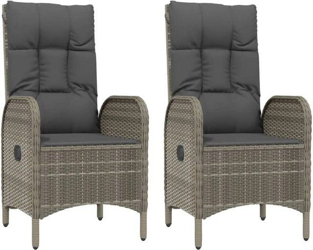 Furnicato Gartenstühle Set aus 2 Stück in Grau aus Poly Rattan mit Armlehnen und Polsterkissen - Bild 1