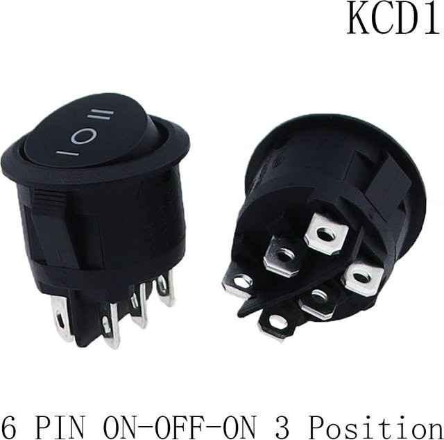 Rise1PC KCD1 runder Wippschalter, 6-polig, 3-Positionen EIN-AUS-EIN, 10 A, 125 VAC, Durchmesser: 23 mm, Schwarz - Bild 1