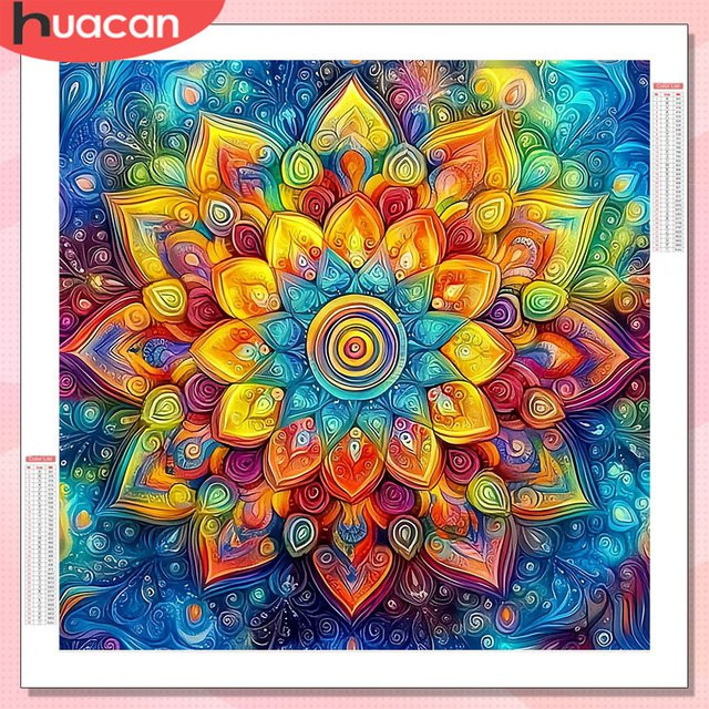 HUACAN Diamant-Gemälde Mandala-Blume in Multicolour als DIY Mosaik-Set im Boho-Stil, B/H: 20 x 20 cm - Bild 1