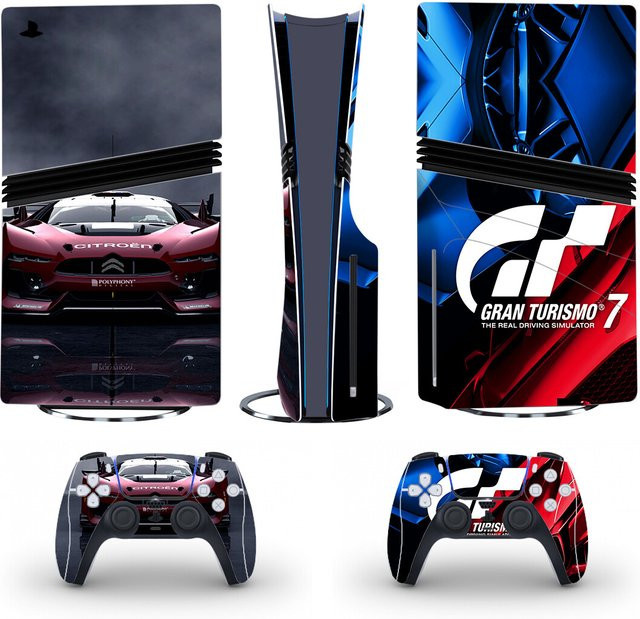Gran Turismo GT Sport Vinyl-Skin Dekor-Set für PS5 Pro Disc und 2 Controller in Gold und Multicolour - Bild 1