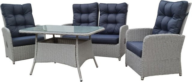 11-teiliges Dining-Set von HC Garten & Freizeit aus Polyrattan in Grau mit Glastisch und pulverbeschichtetem Stahlgestell - Bild 1