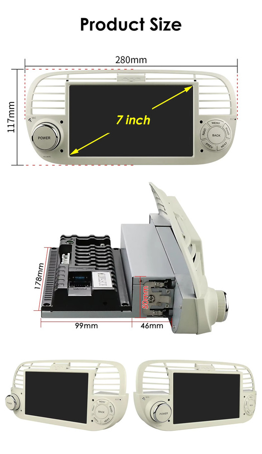 Hizpo Android Autoradio mit 7 Zoll Display für FIAT 500 (2007 - 2015) inklusive GPS, CarPlay und DSP Steuergerät mit Quad Octa Core Prozessor - Bild 4