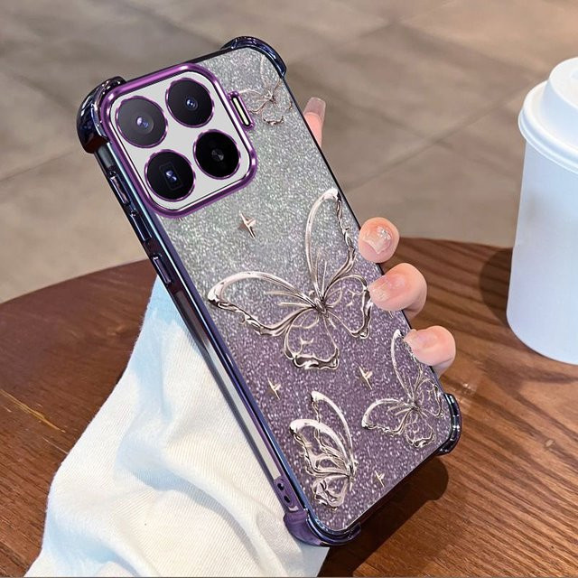 Fundas Schutzhülle für Xiaomi 17T Pro mit glitzerndem Schmetterlingsmuster aus flexiblem TPU - Bild 1