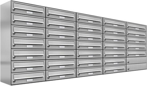 AL Briefkasten-System für 33 Parteien zur Aufputzmontage, Farbe: Silber, B/H/T: 191,5 x 80,5 x 27,5 cm - Bild 1