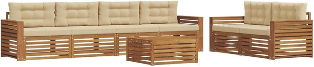 vidaXL Outdoor-Sofagarnitur 7-teilig aus massivem Akazienholz mit Kissen in Natur und Beige - Bild 1