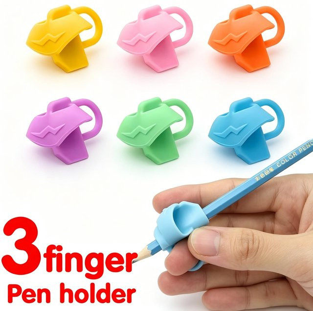 Ergonomischer Silikon-Stiftgriff mit Drei-Finger-Design als Schreibhaltungskorrektor für Kinder und Schüler - Bild 1