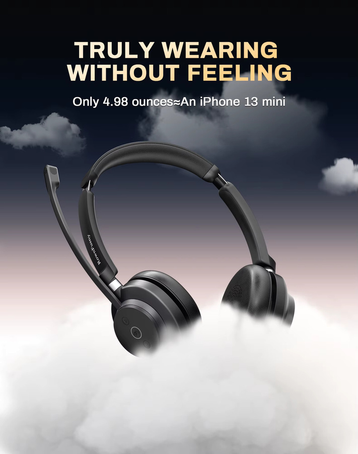 Rownfusny R02 Kabelloses Bluetooth Over-Ear Headset mit Mikrofon und Geräuschunterdrückung für Call-Center, Schwarz - Bild 4