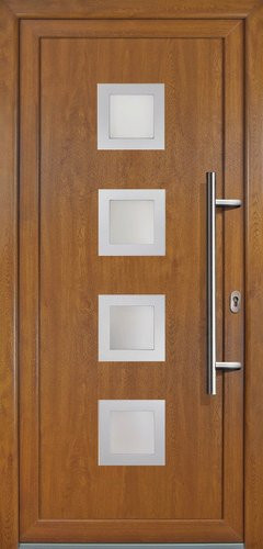 Meeth Kunststoff-Haustür Signum Exklusiv in Golden Oak mit satiniertem Glaseinsatz, nach innen öffnend, ohne Türgriff, Farbe: Gold/Braun - Bild 1