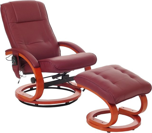 Berlinlodge Massage-Fernsehsessel mit Fußhocker in Bordeaux aus Kunstleder mit Retro-Design, H x B x T: 98 x 66 x 89 cm - Bild 1