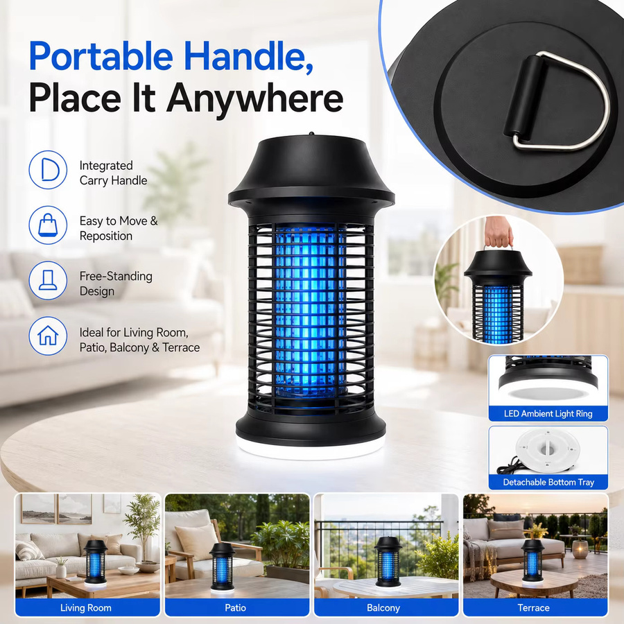 Elektrische Mückenkiller-Lampe 15W UV-Insektenvernichter mit LED-Licht in Schwarz, IPX4 Wasserdicht für Haus, Garten und Camping - Bild 4