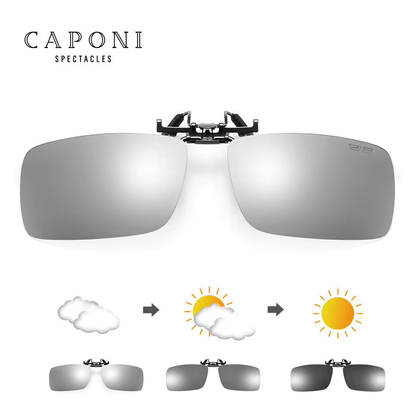 CAPONI BS1101 Sonnenbrille Clip, Herren, rectangular, Metal, grau, polarisiert - Bild 2