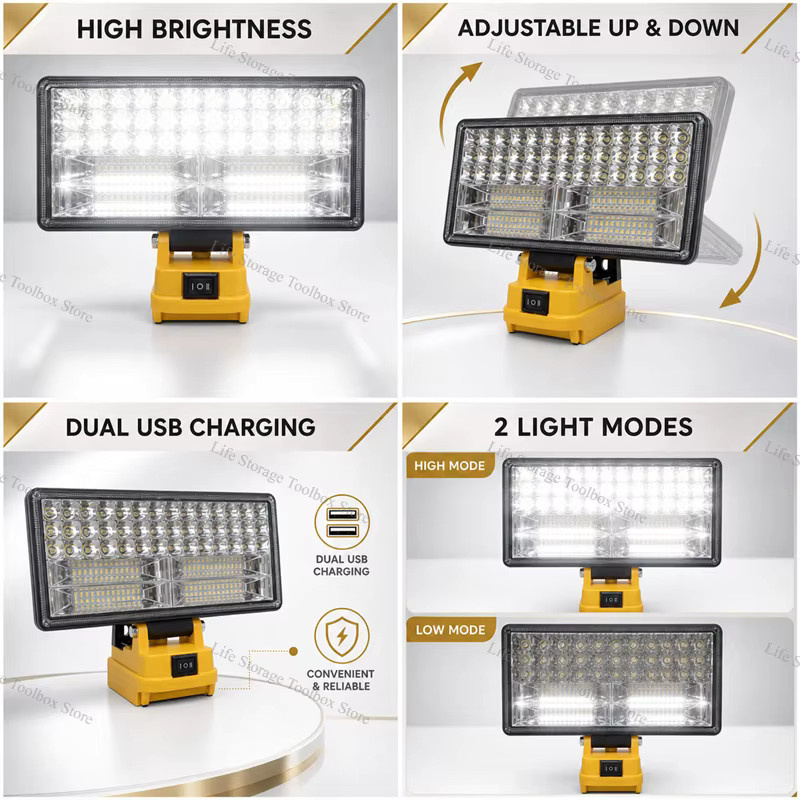 DeWalt LED-Arbeitsleuchte 5400LM, gelbe kabellose Flutlichtlampe für 18V Akkus, tragbare Baustellenleuchte für Outdoor und Notfälle - Bild 3