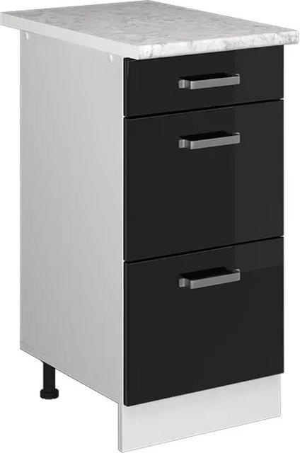 Vicco Küchenunterschrank R-Line mit Schubladen in Schwarz Hochglanz und Weiß mit Marmor Arbeitsplatte Breite: 40 cm - Bild 2