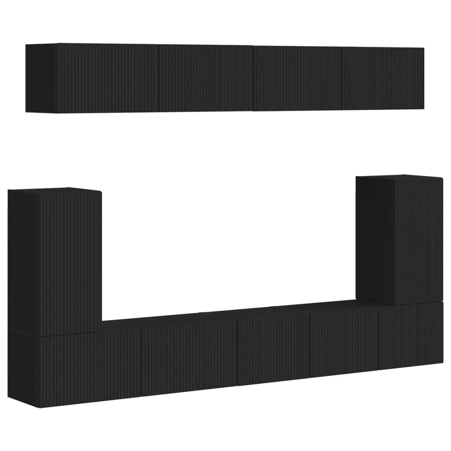 vidaXL TV-Schrankset Wandmontiert, 5-teiliges Set in Schwarz Matt aus Holzwerkstoff für dein Wohnzimmer - Bild 2