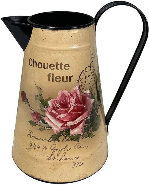 Deko Krug Rose Chouette fleur in Landhausstil aus Metall, Farben: Schwarz oder Beige, B/T/H: 18,0 x 13,0 x 20,0 cm - Bild 1