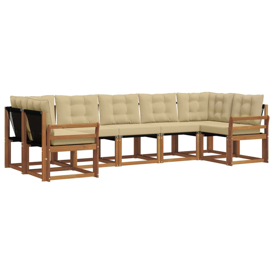vidaXL Outdoor-Sofagarnitur 7-teilig aus Akazienholz mit Textilene und Kissen in Natur und Beige - Bild 2