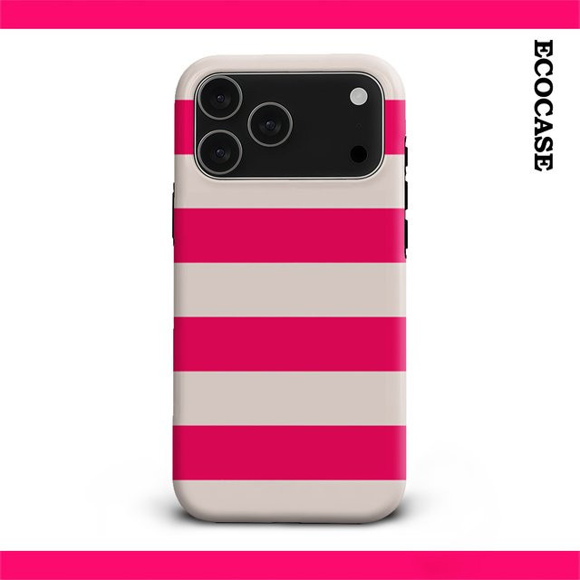 Handyhülle in Fuchsia und Beige gestreift für iPhone 11 bis iPhone 17 Pro Max Plus mit doppelschichtiger Rückseite - Bild 1