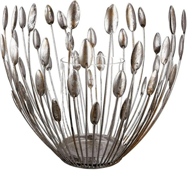 Gilde Windlicht Trevi in Silber mit floralem Design aus Metall und Glas, Höhe: 27 cm, Durchmesser: 30 cm - Bild 1