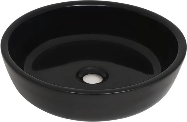 vidaXL Aufsatzwaschbecken aus Keramik in Schwarz, rund, Durchmesser: 42 cm, Höhe: 12 cm - Bild 1
