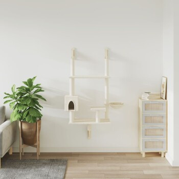 vidaXL Kratzbaum zur Wandmontage mit Kratzsäule aus Sisal in Beige, Höhe: 153 cm - Bild 2