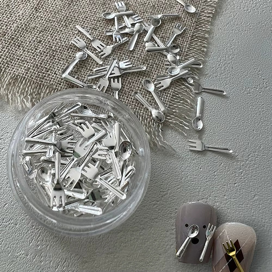 felaxuu Nagel Charms Mini Metall Gabel Löffel, Gold Silber, 50 Stück - Bild 2