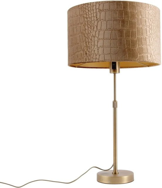 QAZQA Tischleuchte in Bronze mit Samtschirm in Krokodilgrün, moderne Tischlampe aus Metall und Stoff für Wohnzimmer und Schlafzimmer, Höhe: 35 cm - Bild 1
