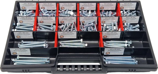 Schraubenbox24 Sechskantschrauben Sortiment M5 DIN 933/ISO4017 Vollgewindeschrauben in Silber, 300-teilig, 6mm-60mm - Bild 1