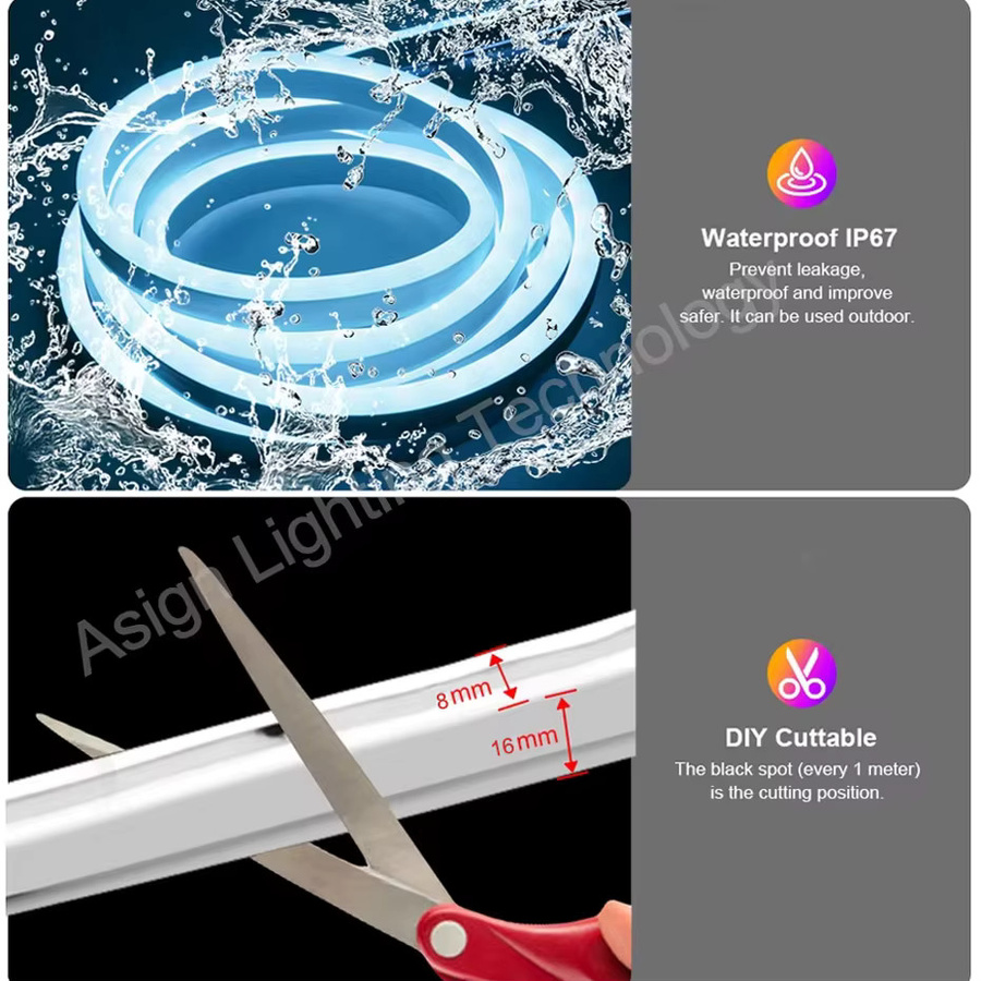 Asign RGB LED Neonstreifen Wasserdichtes Flexibles Lichtband mit Bluetooth, Tuya Smart WiFi und IR-Fernbedienung, Multicolour, 220V - Bild 3