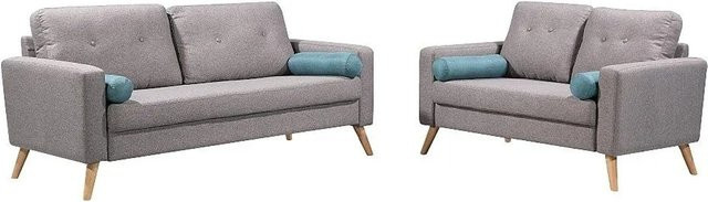 Vente-unique Couchgarnitur Tatum Grau Stoff mit Armlehnen B/T/H: 182 x 130 cm - Bild 1