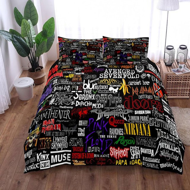 Retro 70er Jahre Bettwäsche-Set mit Teller-Motiv in Schwarz und Multicolour, Material Mikrofaser, B/H: 135 x 200 cm - Bild 1