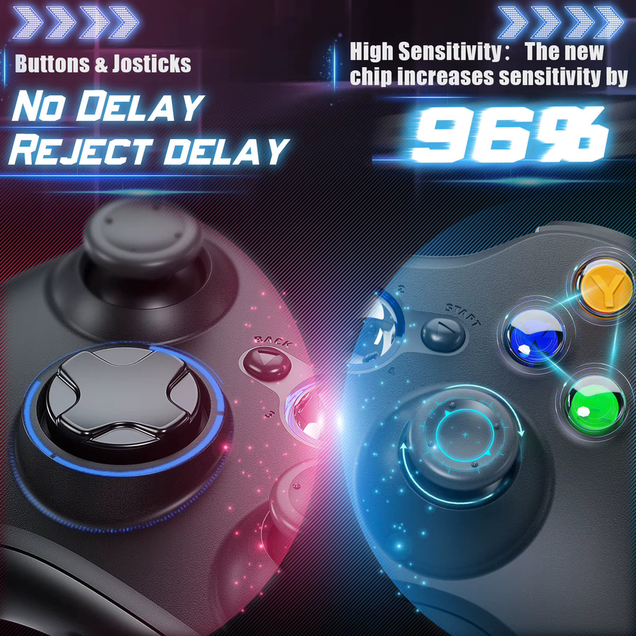 Bonacell Kabelloser 2,4G Controller für Xbox 360 und PC mit Dualer Vibration, Gamepad Joystick für Windows in Schwarz und Weiß - Bild 5