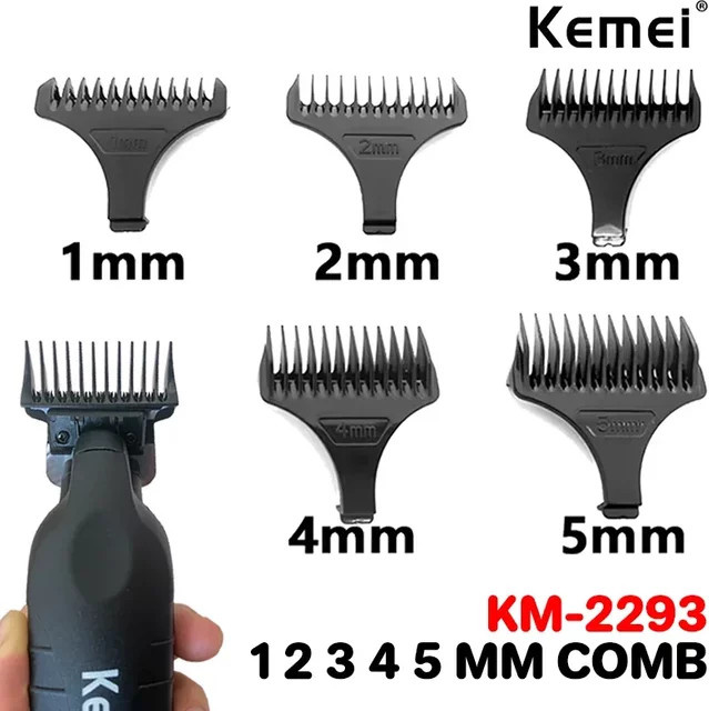Kemei Grenkkamm Set in Schwarz für KM-2293 und KM-2299 mit Aufsätzen von 1 bis 5 mm - Bild 1