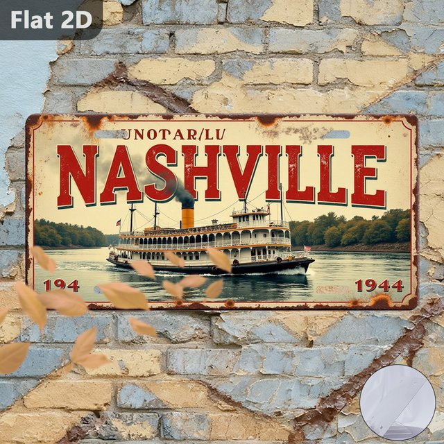 CIFBUY Nashville River Boat Blechschild Retro Metall-Wanddekoration Mehrfarbig B: 30,48 cm, H: 15,0 cm, T: 15,0 cm - Bild 1