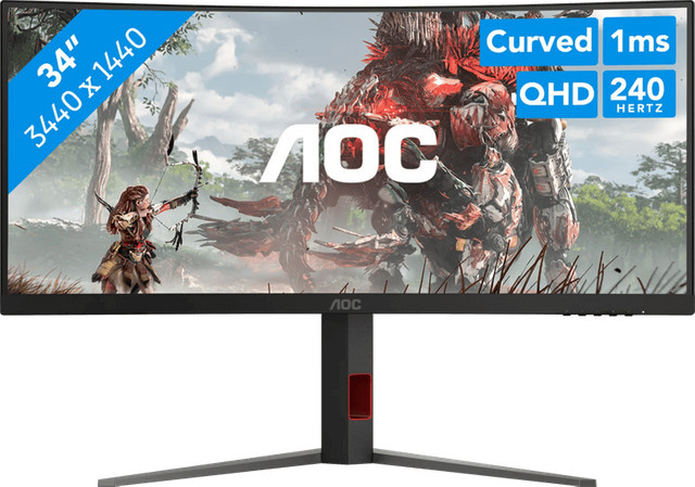 AOC CU34G4Z Ultrawide Gaming Monitor, 86 cm (34 Zoll), Curved, QHD 1440p, VA-Panel, 240 Hz, Schwarz/Rot - Bild 2