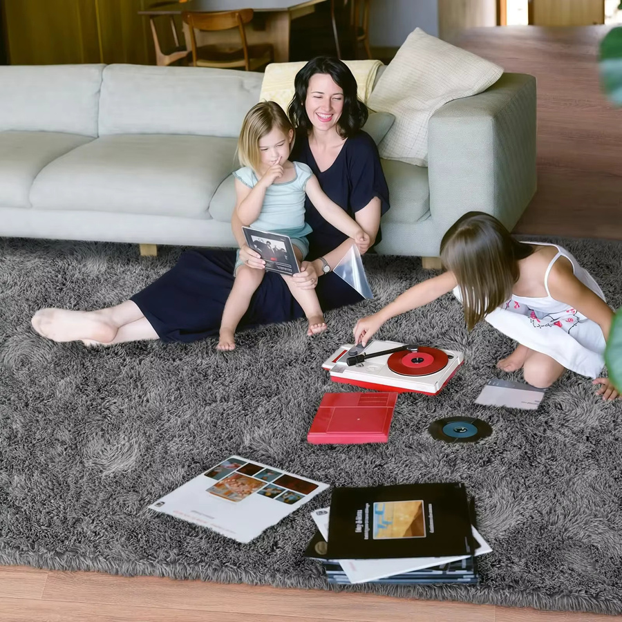 VIKAMA Moderner Kunstfell Teppich in Grau oder Pink für Wohnzimmer, Schlafzimmer und Kinderzimmer - Bild 2