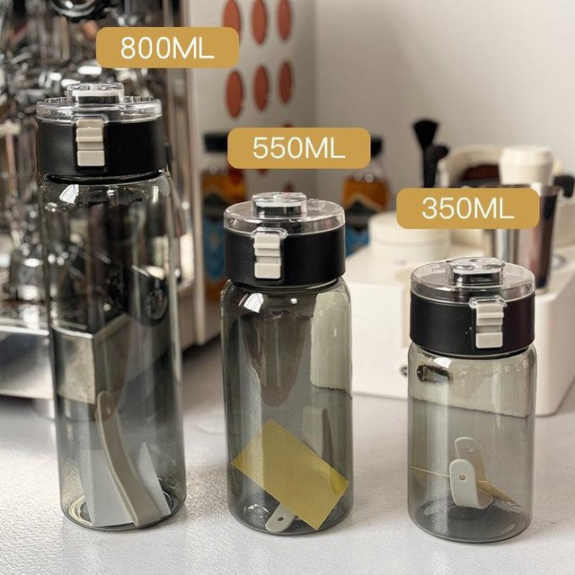 Houspace Tragbarer Kunststoffbecher mit Griff und Strohhalm im MUJI Stil, Schwarz/Transparent, 550ml - Bild 1