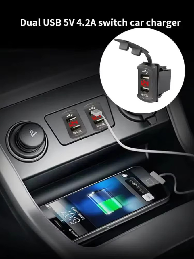 KEBETEME Dual USB Auto Steckdose Ladegerät mit LED Digital Voltmeter, Wasserdicht 12-24V, Schwarz - Bild 4